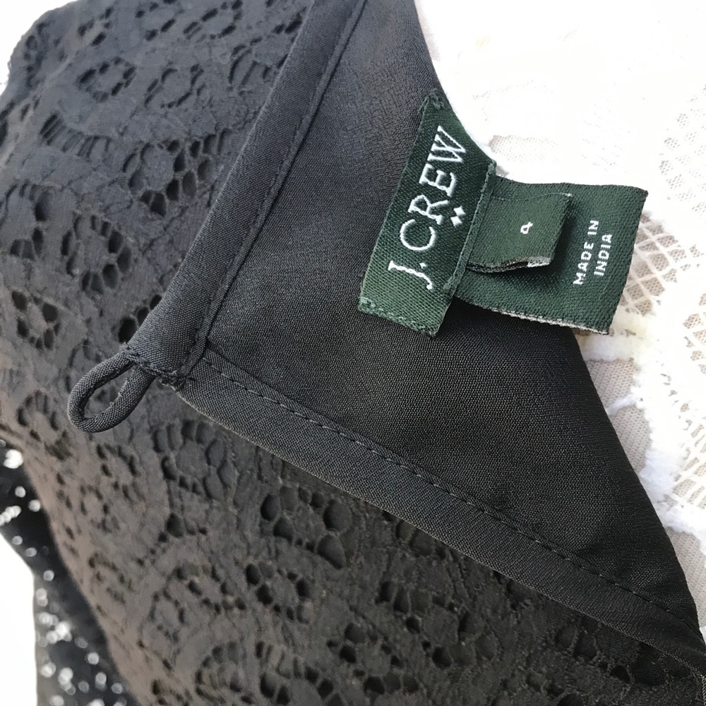 NWOT J. Crew Scalloped Black Lace Top 3/4 Sleeve - Picture 7 of 8